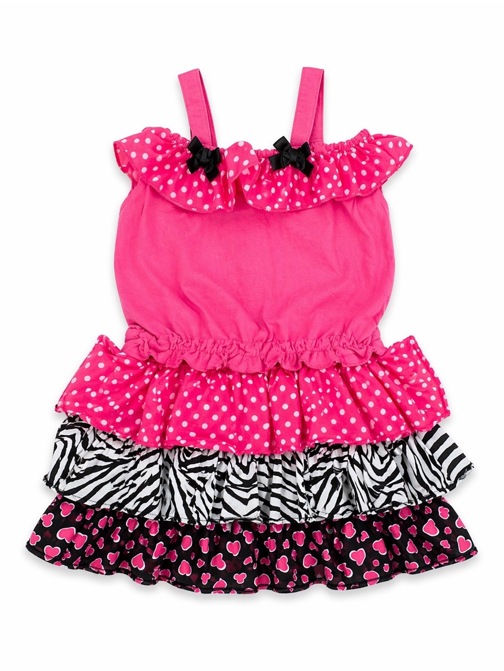 Kids Headquarters Hot Pink Polka Dot & Zebra Tiered Dress Set